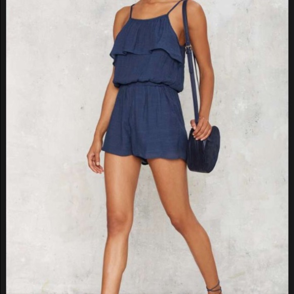 Very J blue romper with ruffle